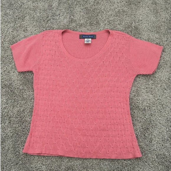 Vintage Austin Reed Ribbed Knit Pink Silk Small Top - Picture 1 of 6